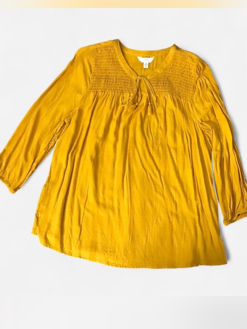 Time and Tru Mustard Yellow Smocked Yoke Tunic Blouse